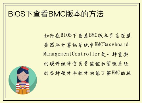 BIOS下查看BMC版本的方法