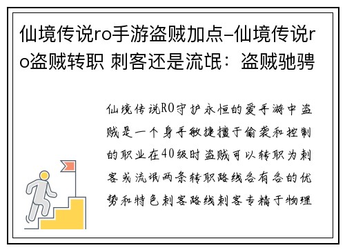 仙境传说ro手游盗贼加点-仙境传说ro盗贼转职 刺客还是流氓：盗贼驰骋仙境，千变万化点精髓